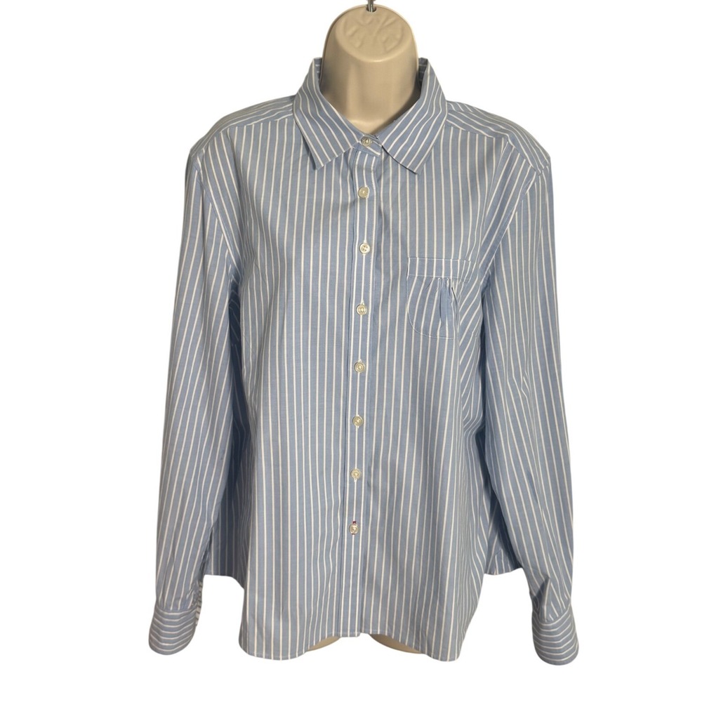 Boden Striped Button Down Long Sleeve Cotton Stretch Shirt Blue White Sz 18